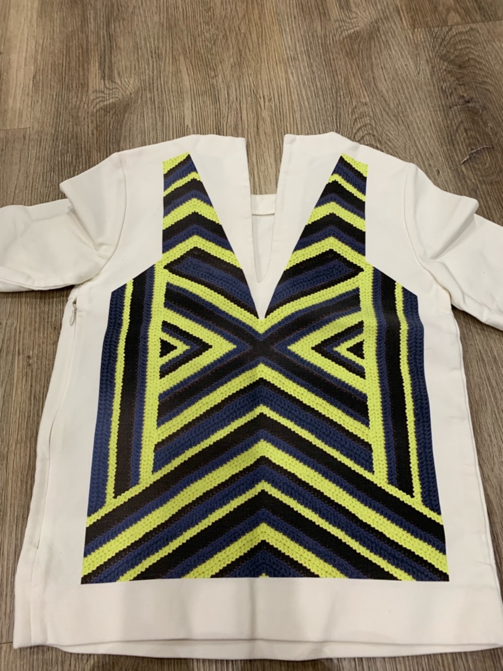 Marni White Top with Neon Yellow and Navy Geometric Front Panel - Picture 3 of 4